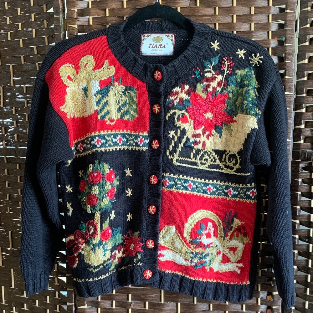 Tiara Black and Red Festive Cardigan